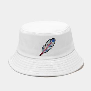 Chapeau Bob Unisexe en Toile de Coton Brodé Motif Plume Décontracté Printemps-Été 56-58CM pour Adulte - Product Image 3