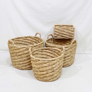 Trending Home Decor Natural Water Hyacinth Circle Storage <b>Basket</b> Set Handles Rustic Style Eco-Friendly for Laundry Blankets Toys - Product Image 5