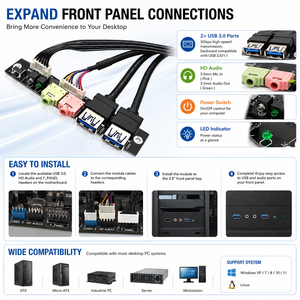 Carte <span class=keywords><strong>de</strong></span> panneau avant I/O 2 ports USB 3.0 Audio HD Interrupteur d'alimentation Câble d'extension Gaine PVC Blindée Serveur <span class=keywords><strong>PC</strong></span> Industriel ATX En Stock - Product Image 1