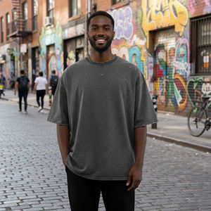 T-shirts OEM de luxe pour hommes, 100 % coton, effet vieilli, haute qualité, délavé à l'acide, coupe ample, épaules tombantes, style Hip Hop, séchage rapide, respirant - Product Image 6