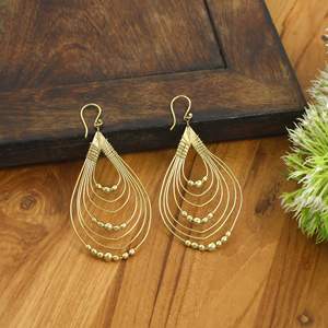 Brass Wire Teardrop Earrings, Gold <b>Silver</b> <b>Beaded</b> Dangle Earrings, Women's Fashion Jewelry Manufacturer - Product Image 1