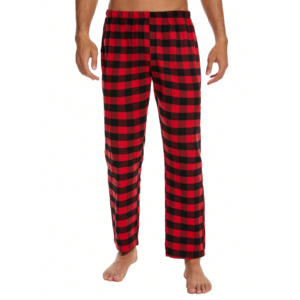 <b>Men's</b> Solid Short Sleeve Black Top Red <b>Pants</b> 100% Cotton Terry Fabric Quick Dry Breathable Eco-Friendly Winter Sleepwear Casual - Product Image 3