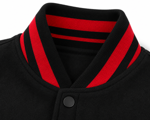 Veste varsity noire pour homme SINEWY, manches en cuir PU, couleur unie, col rabattu, vêtement décontracté pour l'automne - Product Image 4