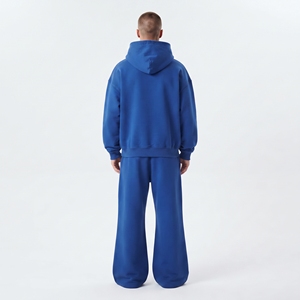 Latest Design <b>Men</b> 100% Cotton Fleece Tracksuit Oversized Drop Shoulder Full Zip Hoodie And Wide Leg Jogger Set Custom Logo - Product Image 2