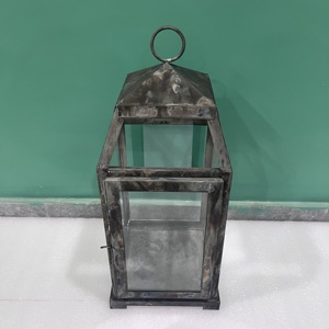 Artisan Design L549 <b>Black</b> Iron Glass Candle <b>Lantern</b> 7X7X16.5" for Wedding Christmas Easter Ramadan Parties and Home Decor - Product Image 5