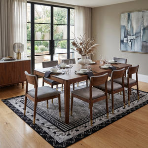 Tapis géométrique superposé taupe ivoire en laine avec bordure encadrée, écologique et antidérapant, pour salon, salle de bain et intérieurs d'hôtel - Product Image 3