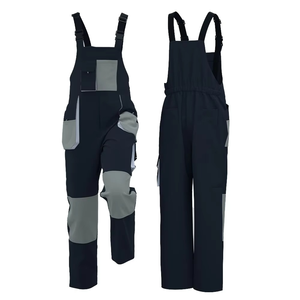 Men's Polyester <b>Work</b> Coverall Bib Overalls With Multiple Pockets Abrasion Resistant <b>Black</b> And Gray Utility <b>Pants</b> - Product Image 3