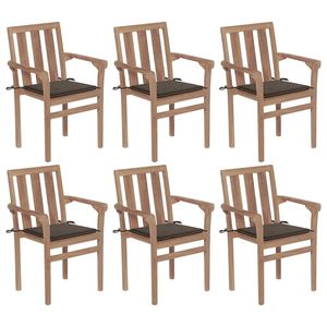 Juego de Muebles de Patio de Primera Calidad, 6 Sillas Apilables de Madera de Teca Sólida con Cojines - Product Image 1