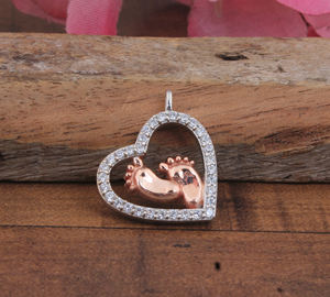 Engravable Platinum Plated 925 Sterling <b>Silver</b> Vintage Zircon <b>Heart</b> Pendant Baby Footprint <b>Necklace</b> Keepsake Memorial Jewelry - Product Image 4