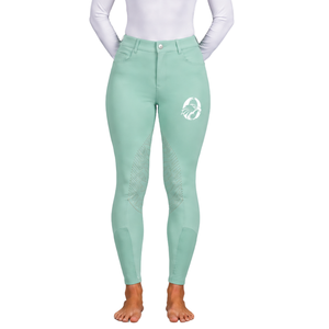 Leggings d'équitation vert menthe pour femme, taille haute, extensibles, avec grip en silicone et assise intégrale, pour l'entraînement - Product Image 1