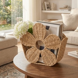 Nordic Style <b>Flower</b> Shaped Magazine <b>Basket</b> Desktop Organizer Woven Paper Rope Storage <b>Baskets</b> <b>for</b> Multi-Purpose made in Vietnam - Product Image 4