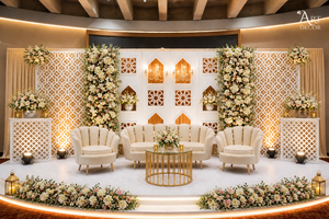 Escenario Decorativo de Lujo para Bodas Tradicionales Tamilas, Diseño Clásico Premium para Recepciones, Fondo Desmontable con Motivos Jali y Ganesha - Product Image 5