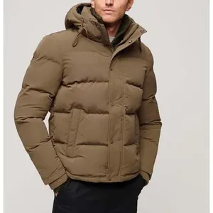 Veste d'hiver pour homme à capuche, rembourrée, coupe-vent, fermeture éclair, style décontracté, couleur unie, en polyester - Product Image 3