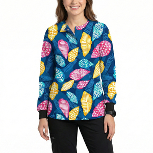 Chaqueta de Trabajo Personalizada para Esteticistas y Enfermeras, Fabricada por OEM, con Estampado Personalizado, Mangas Largas, Cierre de Botones a Presión, Bolsillos con Parches, Chaquetas de Trabajo al por Mayor - Product Image 1