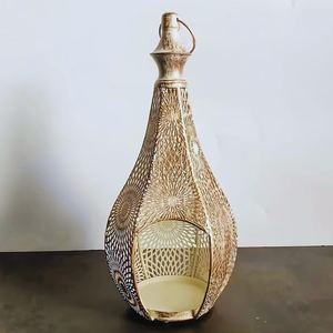 Ramadan Decor Handmade Eco-friendly Teardrop Shaped <b>Candlestick</b> <b>Holder</b> Vintage Black Metal Hollow Lamp - Product Image 4