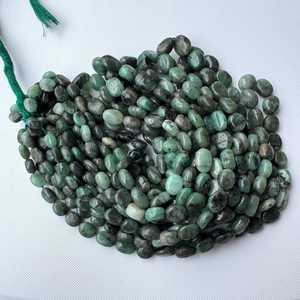 Perles ovales lisses en émeraude naturelle, perles de pierres précieuses en émeraude verte, pour la fabrication de bijoux - Product Image 1