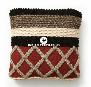 Tufted Boho Wool Cushion Cover By Indian Textiles H/L Handwoven Decorative <b>Throw</b> <b>Pillow</b> Luxury Boho <b>Pillow</b> - Product Image 3