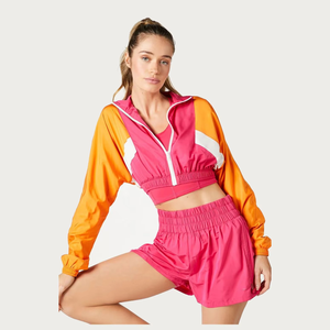 Conjunto de Pantalones Cortos de Dos Piezas para Mujer, Estilo Casual, Chaqueta Cortavientos con Cierre y Pantalones Cortos Deportivos, 100% Poliéster, Invierno - Product Image 3