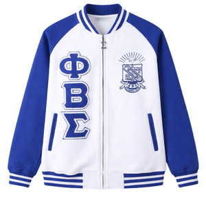 Chaqueta Varsity Blanca de Felpa Phi Beta Sigma, Ropa de Fraternidad Griega con Estilo Universitario Clásico, Calidez y Comodidad Premium - Product Image 4