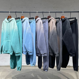 Men's Hooded Sweatshirt <b>Set</b> Gradient Color Dip Dye Fleece Casual Winter 100% Cotton Breathable Front Logo - Product Image 1