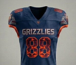Maillot de football américain Grizzlies pour homme, logo personnalisé, sublimation, maille respirante, col en V, coupe athlétique, adulte, manches courtes - Product Image 1
