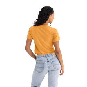 T-shirt court ajusté pour femme, couleur unie jaune moutarde, manches courtes, col rond, impression à la demande, haut personnalisé avec marque - Product Image 1