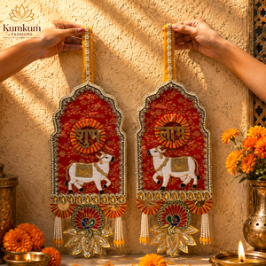 Trending Traditional Indian Kamdhenu Cow Shubh Labh Handmade Wall <b>Hanging</b> Diwali Wedding Home Entrance Temple Decor Pooja - Product Image 3