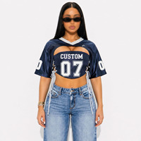 Maroon American Football Jersey Crop Top Two Piece Set Number Patchwork OEM ODM Wholesale Bulk Supplier