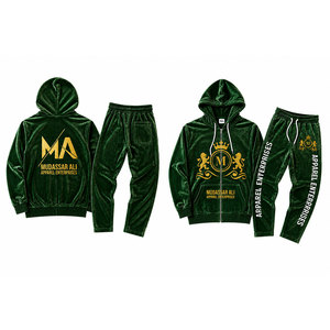 Ensemble de survêtement vert à capuche pour homme Mudassar pour les entreprises de vêtements, 100 % polyester, 340 grammes, fermeture éclair intégrale, poche avant - Product Image 3