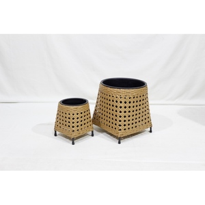 Ensemble de 2 jardinières trapézoïdales en polyrotin tressé à la main avec pots intérieurs en plastique amovibles, jardinières en osier pour l'extérieur, pour la maison et le jardin - Product Image 5
