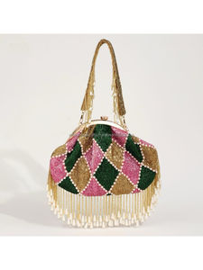 Bolso de Potli bordado hecho a mano para mujeres y niñas, diseño de artesanía de lujo, patrón cuadrado, Moda para fiestas de boda, precio al por mayor - Product Image 2