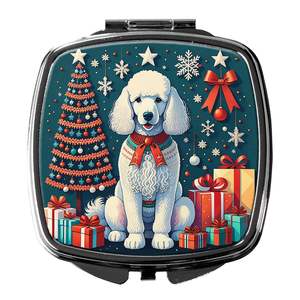 Espejo de maquillaje de viaje compacto para mujeres y niñas, caniche blanco, diseño navideño, bolsillo de mano plegable, regalo decorativo - Product Image 1