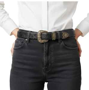 Cinturón de Cuero PU Estilo Vaquero Occidental Personalizable de Primera Calidad para Hombre, Diseño Floral en Relieve, Hebilla Plateada Grabada, Duradero y a la Moda - Product Image 4