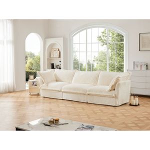Divano Moderno a 3 Posti con Rivestimento, Braccioli Comodi e Molteplici Cuscini Morbidi, Seduta Profonda e Flessibile per Soggiorno - Product Image 3