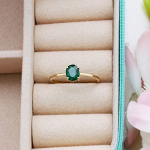 14K Solid Yellow Gold Oval <b>Green</b> Emerald Solitaire <b>Ring</b> Fine Jewelry Wholesale Minimalist Custom Genuine Gemstone <b>Ring</b> For Women - Product Image 5