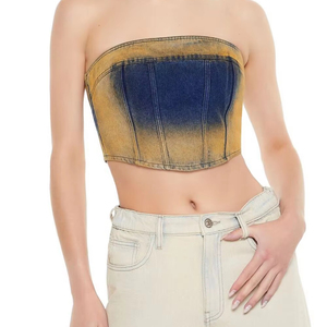 2025 Top Selling <b>Sandblasted</b> Denim Tube Crop Top for Women Plus Size Casual Short Design Breathable With Low MOQ Customization - Product Image 1