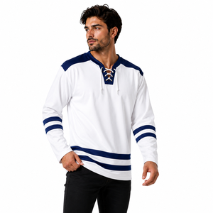 Maillot de hockey sur glace personnalisé pour tournoi, fabricant OEM ODM de vêtements d'équipe, 100 % polyester, color-block, à lacets - Product Image 5