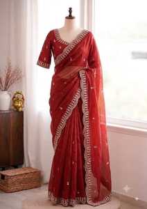 Designer Sequence And Cut Dana Hand Work Space Silk Velvet Shine <b>Saree</b> Paired With Fully Stitched Blouse - Product Image 6