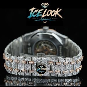นาฬิกาข้อมือผู้ชาย Ice Look Quartz หรูหรา หน้าปัด 40 มม. กระจกแซฟไฟร์ ตัวเรือนสแตนเลส ขอบหน้าปัดประดับเพชร เข็มเรืองแสง สไตล์ฮิปฮอป - Product Image 4