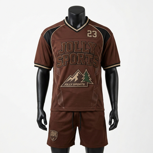 Ensemble maillot et short de football en polyester interlock premium 190 GSM, marron, impression de logo personnalisé, pour homme - Product Image 5