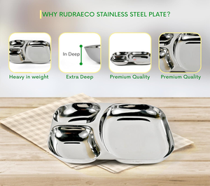 Assiette à compartiments en acier inoxydable |   Thali en métal robuste et poli pour usage domestique et commercial |   Approvisionnement direct d'usine - Product Image 3
