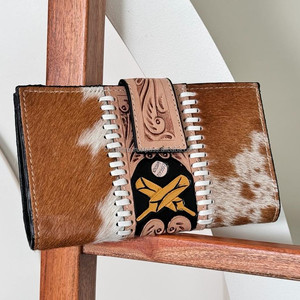 Cuero de piel de vaca Estampado occidental Tallado a mano Tallado Embrague Funda de teléfono Cartera elegante Carteras de diseñador de usos múltiples - Product Image 2