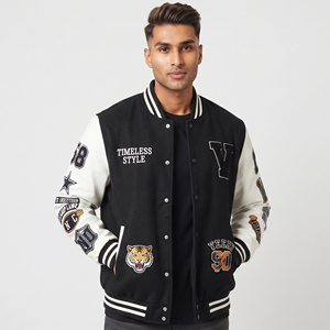 Veste universitaire pour homme, patchwork, broderie, veste d'hiver boutonnée, veste universitaire pour homme, veste universitaire de baseball - Product Image 6