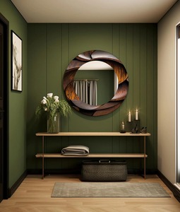 REHMAN CRAFT Twisted Wood Grain <b>Round</b> <b>Wall</b> <b>Mirror</b> with Glass & Metal Frame Handmade 2.5cm Thick - Product Image 2