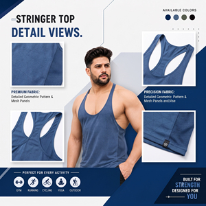 Camiseta sin mangas de alta calidad 100% poliéster con cuello redondo, top de punto para hombre, talla grande, chaleco deportivo estampado con espalda cruzada, individual - Product Image 3