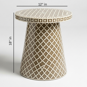 Mesa Auxiliar de Diseño Industrial con Incrustaciones de Hueso Marrón, Taburete de Pedestal con Patrón de Rejilla Hecho a Mano para Dormitorio, Escuela, Entrada - Product Image 2