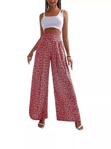 Women’s Loose Floral Print <b>Trousers</b> - Lightweight <b>Drawstring</b> Elastic Waist Casual Straight Leg Pants for Summer - Product Image 4