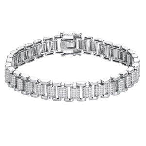 ZAWO HOUSE Baguette Cut Moissanite Diamond Bracelet 925 Silver <b>Iced</b> <b>Out</b> Link <b>Chain</b> Luxury Jewelry for Men Women Gift - Product Image 2