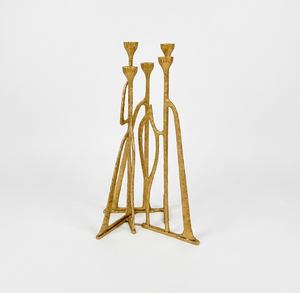 Brutalist Style Gold Candle Holder Antique Gold Finish Multi-Arm <b>Candelabra</b> Geometric Abstract Metal Candlestick for Hotel Lobby - Product Image 2