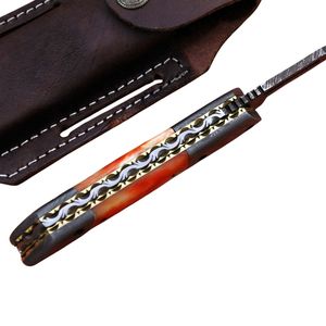 Couteau de chasse, camping, randonnée et voyage artisanal à lame fixe en acier Damas avec manche en bois et étui en cuir - Product Image 5